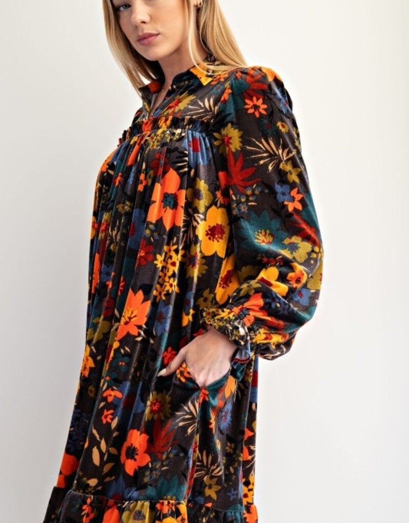Flower Child Printed Velvet Dress