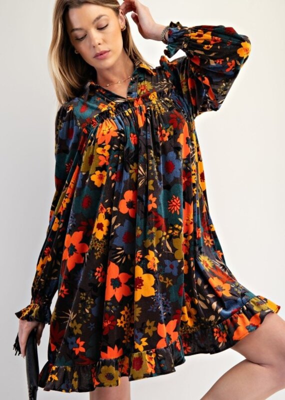 Flower Child Printed Velvet Dress
