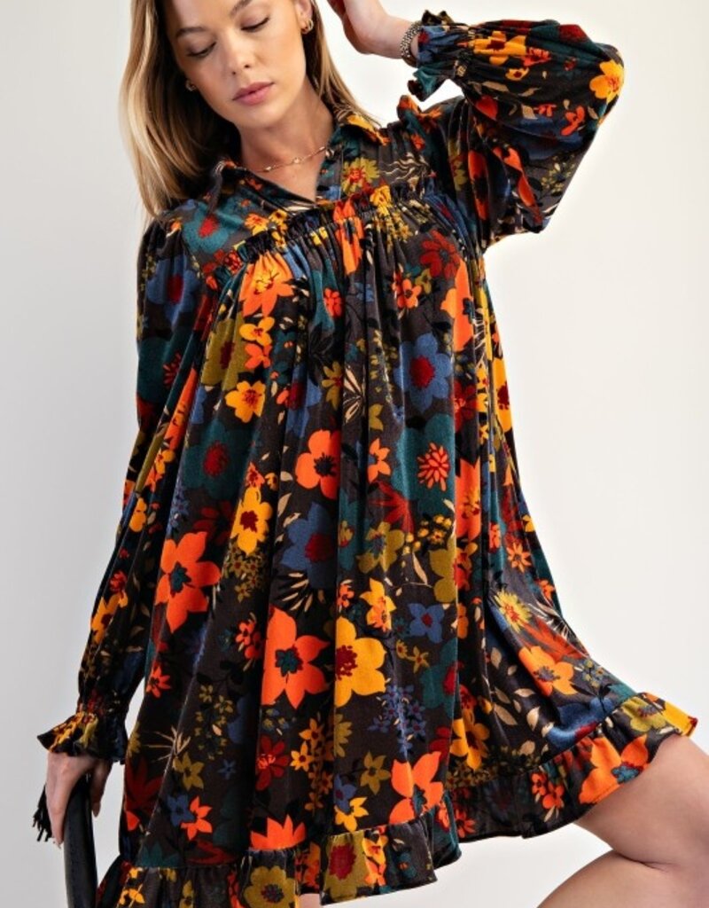 Flower Child Printed Velvet Dress