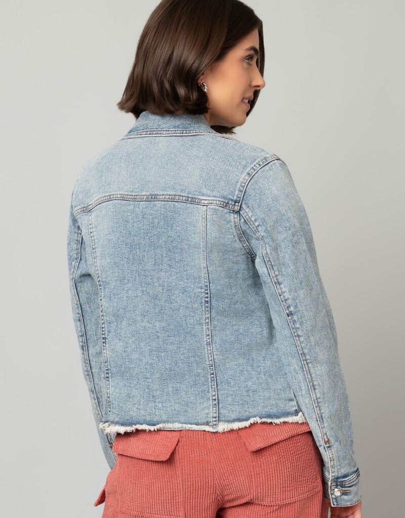 Frayed Denim Jacket w/ Rhinestone Buttons
