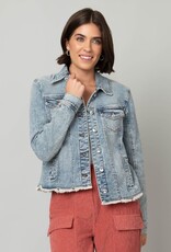 Frayed Denim Jacket w/ Rhinestone Buttons