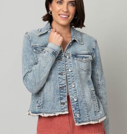 Frayed Denim Jacket w/ Rhinestone Buttons