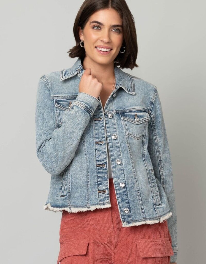 Frayed Denim Jacket w/ Rhinestone Buttons