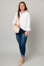 Poplin Button Front Blouse w/ Bow Details