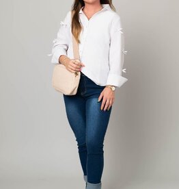 Poplin Button Front Blouse w/ Bow Details
