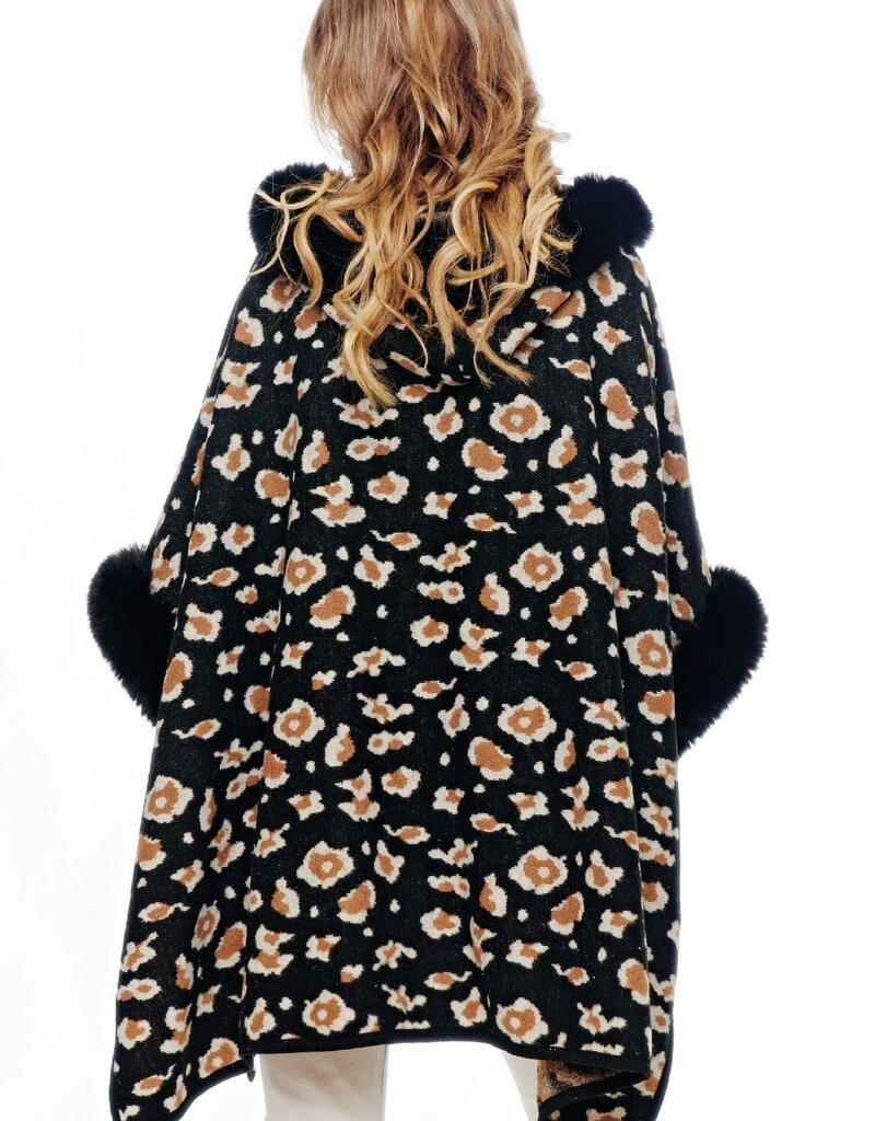 Leopard Faux Fur Cape With Hood