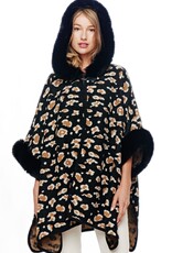 Leopard Faux Fur Cape With Hood