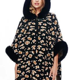 Leopard Faux Fur Cape With Hood * 2 colors Black & Khaki