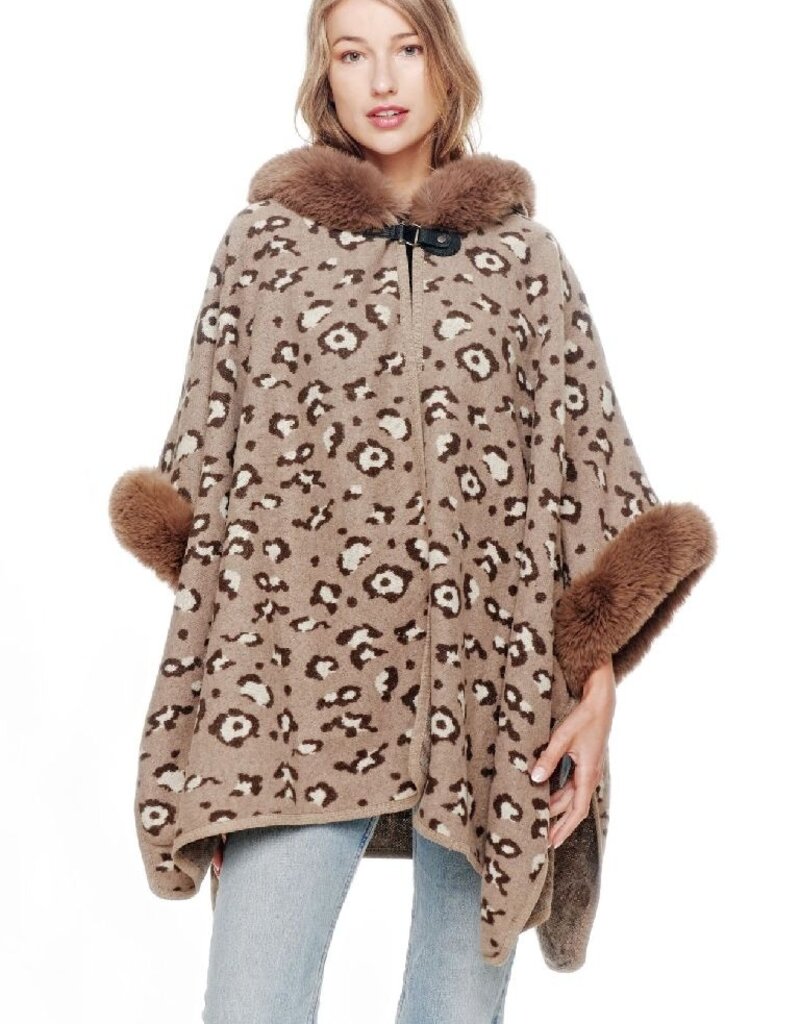 Leopard Faux Fur Cape With Hood