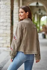 Cropped Corduroy Sequin Football Jacket
