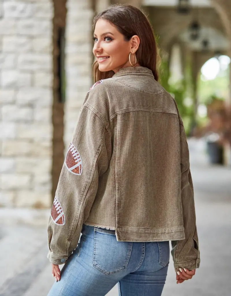 Cropped Corduroy Sequin Football Jacket