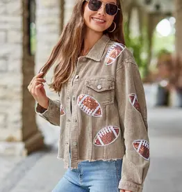 Cropped Corduroy Sequin Football Jacket
