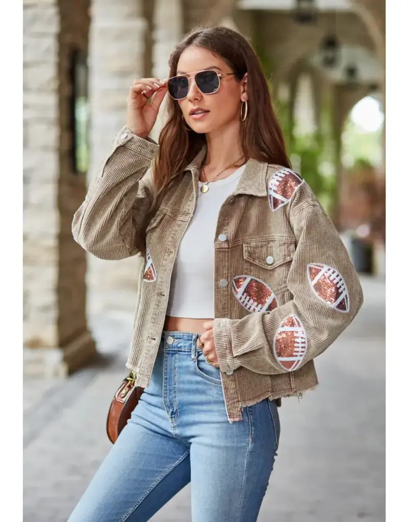 Cropped Corduroy Sequin Football Jacket