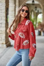 Cropped Corduroy Sequin Football Jacket