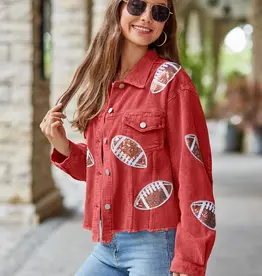 Cropped Corduroy Sequin Football Jacket