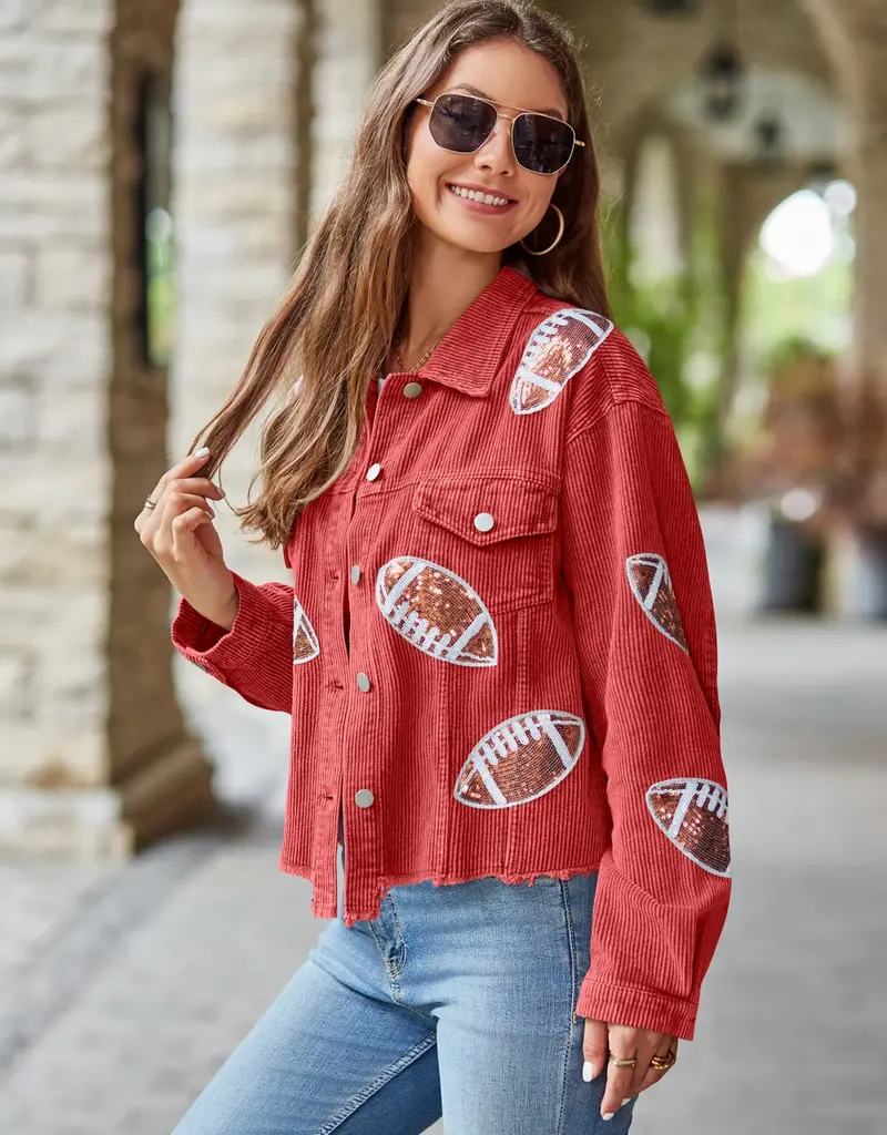 Cropped Corduroy Sequin Football Jacket