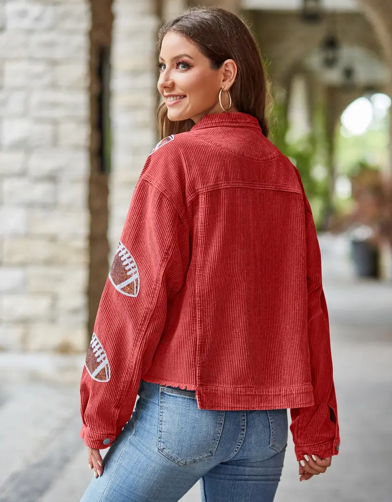 Cropped Corduroy Sequin Football Jacket