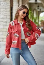 Cropped Corduroy Sequin Football Jacket