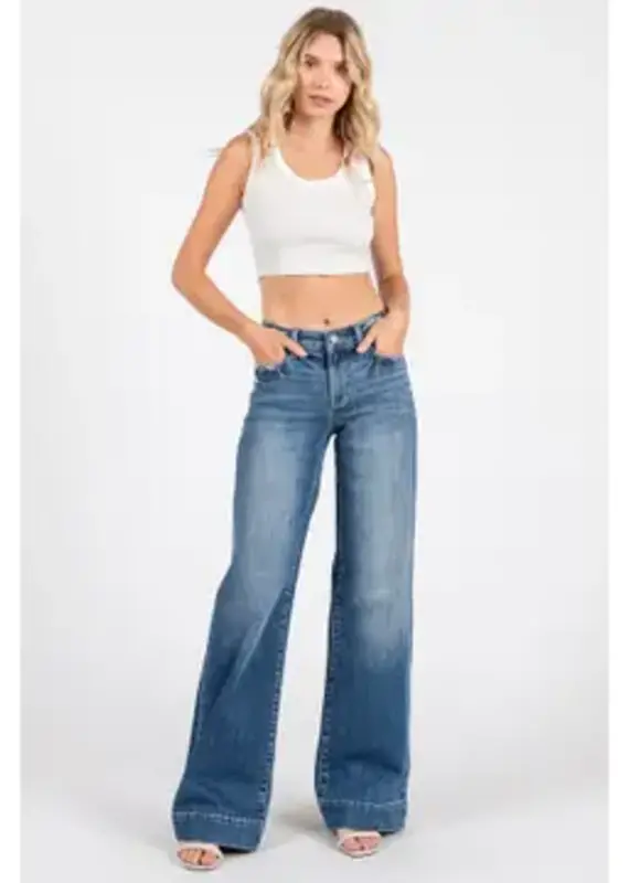 Mid Rise Stretch Trouser Wide Leg Jean
