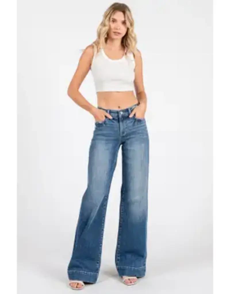 Mid Rise Stretch Trouser Wide Leg Jean