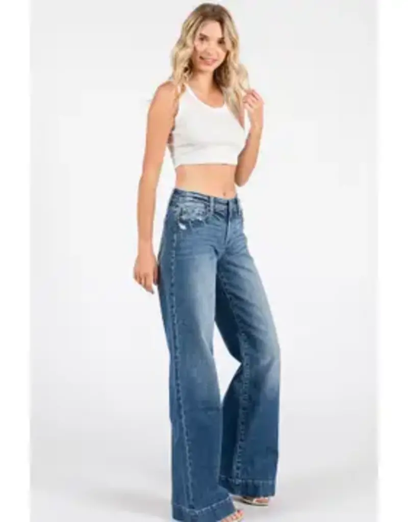Mid Rise Stretch Trouser Wide Leg Jean