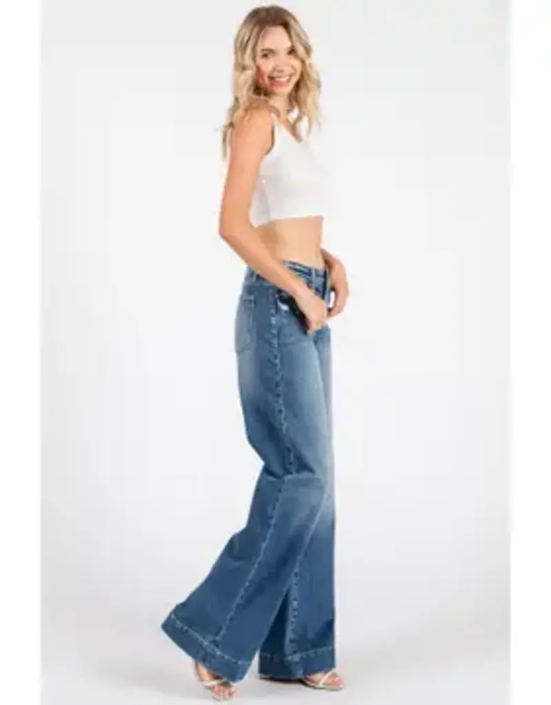 Mid Rise Stretch Trouser Wide Leg Jean