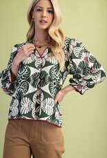 V-Neck Top with 3/4 Length Sleeves and Ric-Rac Trim
