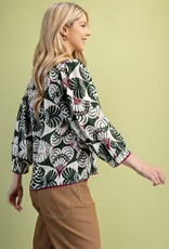 V-Neck Top with 3/4 Length Sleeves and Ric-Rac Trim