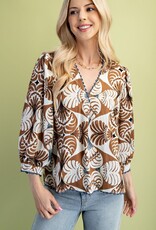 V-Neck Top with 3/4 Length Sleeves and Ric-Rac Trim