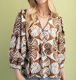 V-Neck Top with 3/4 Length Sleeves and Ric-Rac Trim