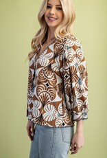 V-Neck Top with 3/4 Length Sleeves and Ric-Rac Trim