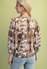 V-Neck Top with 3/4 Length Sleeves and Ric-Rac Trim