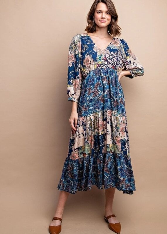 Mystic Mixed Print Midi Dress