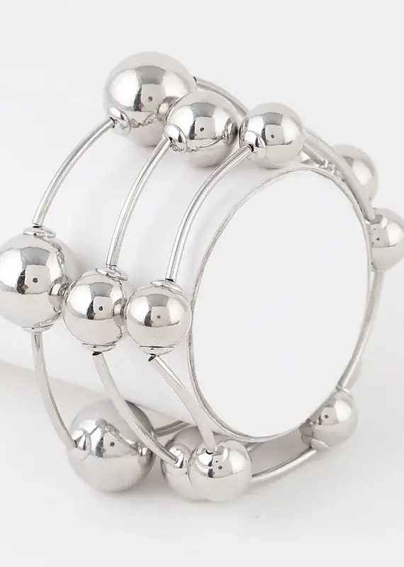 Chunky Triple Beaded Bracelet - Silver