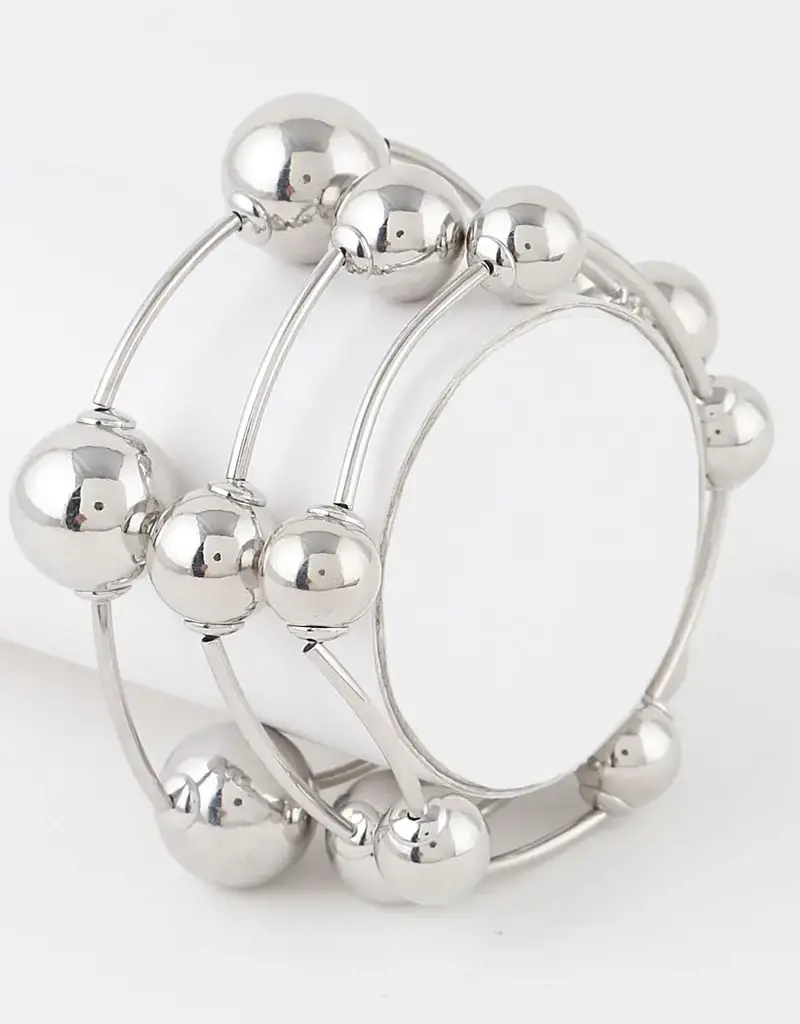 Chunky Triple Beaded Bracelet - Silver