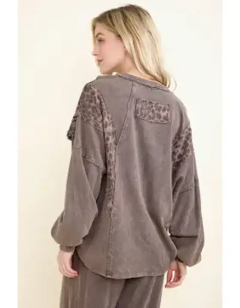 Mineral Washed Cheetah Leopard Fringe Tassel Top