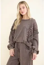 Mineral Washed Cheetah Leopard Fringe Tassel Top