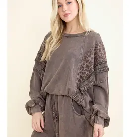 Mineral Washed Cheetah Leopard Fringe Tassel Top