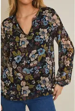 Fall Floral Notch Neck Floral Top