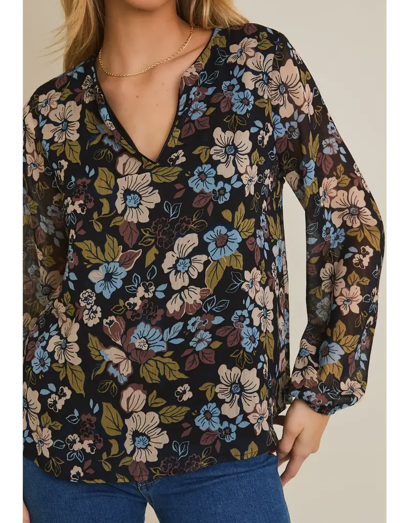 Fall Floral Notch Neck Floral Top