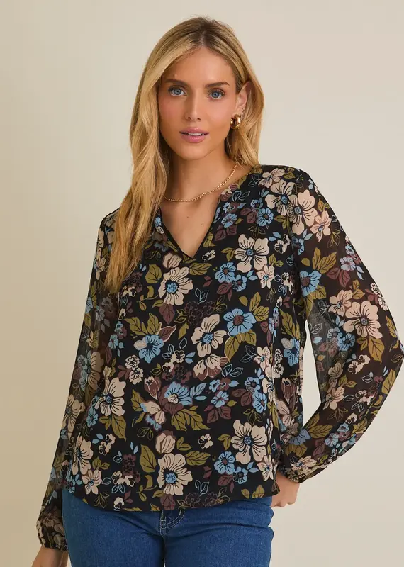 Fall Floral Notch Neck Floral Top