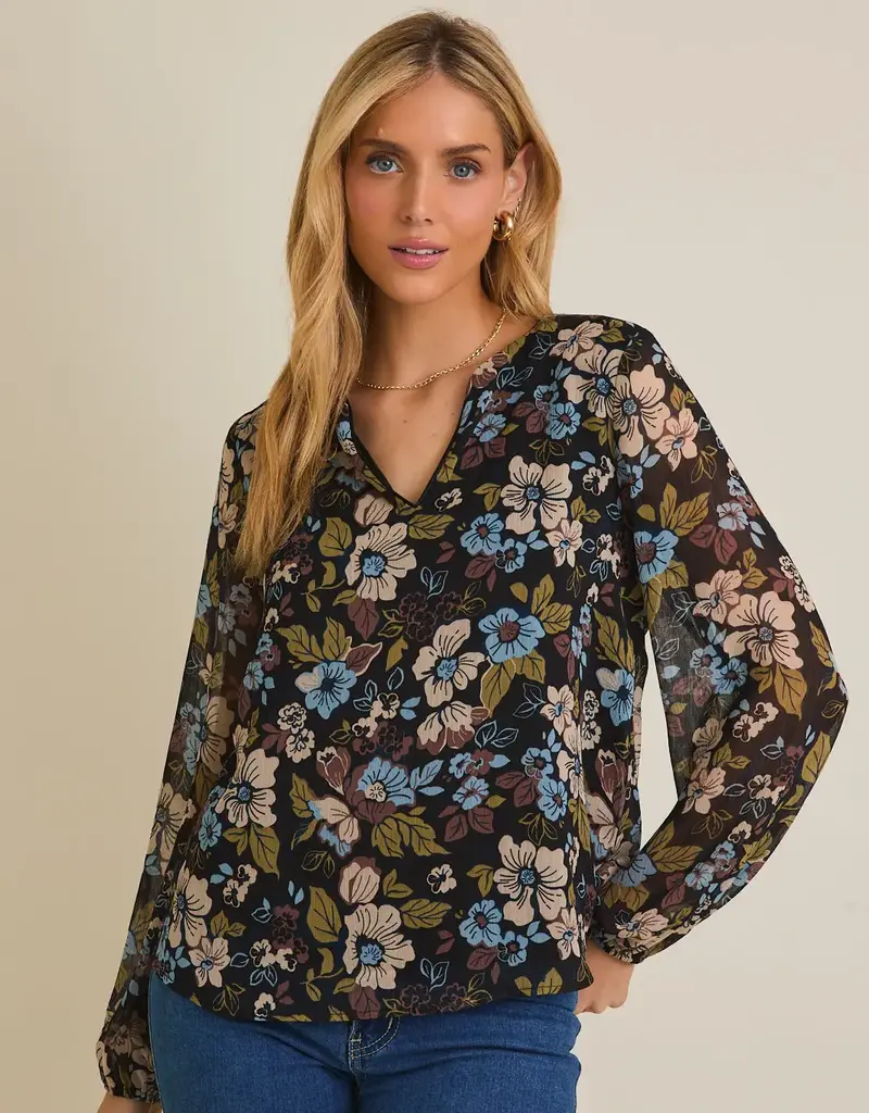 Fall Floral Notch Neck Floral Top