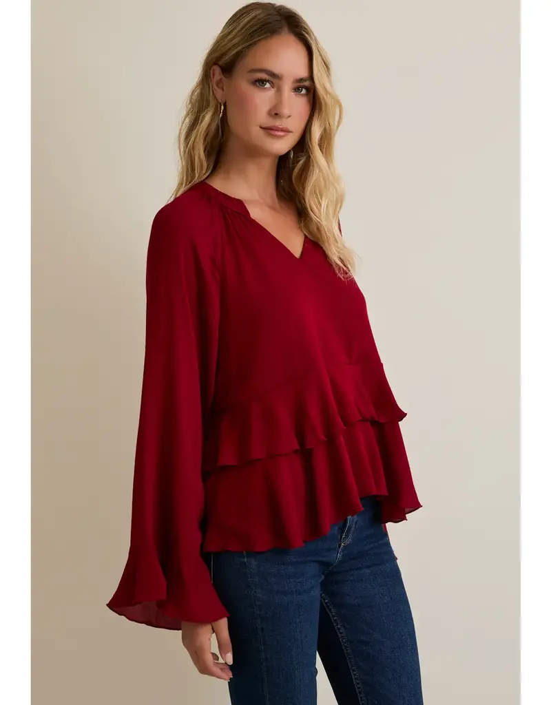 Ruby V-Neck Ruffle Hem Top