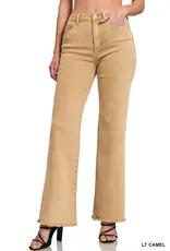 Acid Washed Frayed Hem Straight Wide Pant