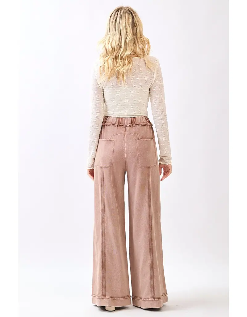 Mineral Wash Curved Seam Wide Leg Pants