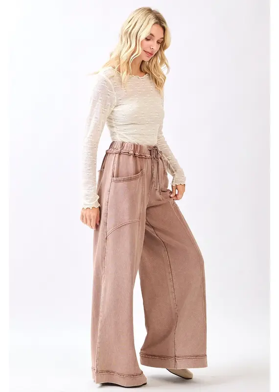 Mineral Wash Curved Seam Wide Leg Pants