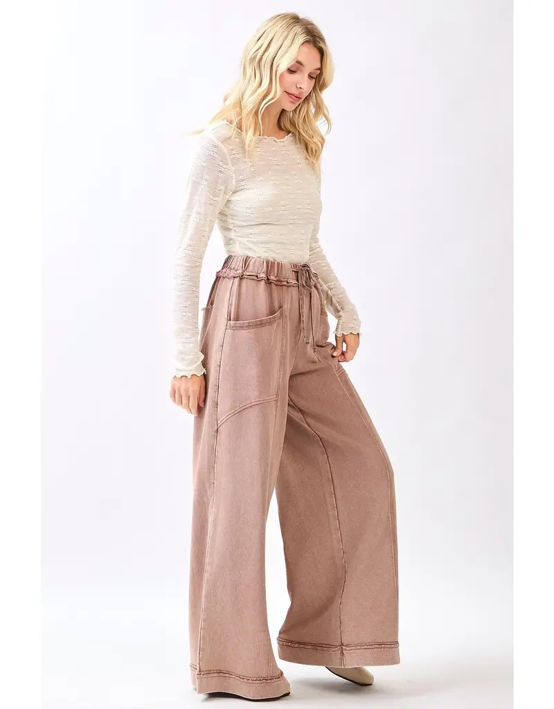 Mineral Wash Curved Seam Wide Leg Pants