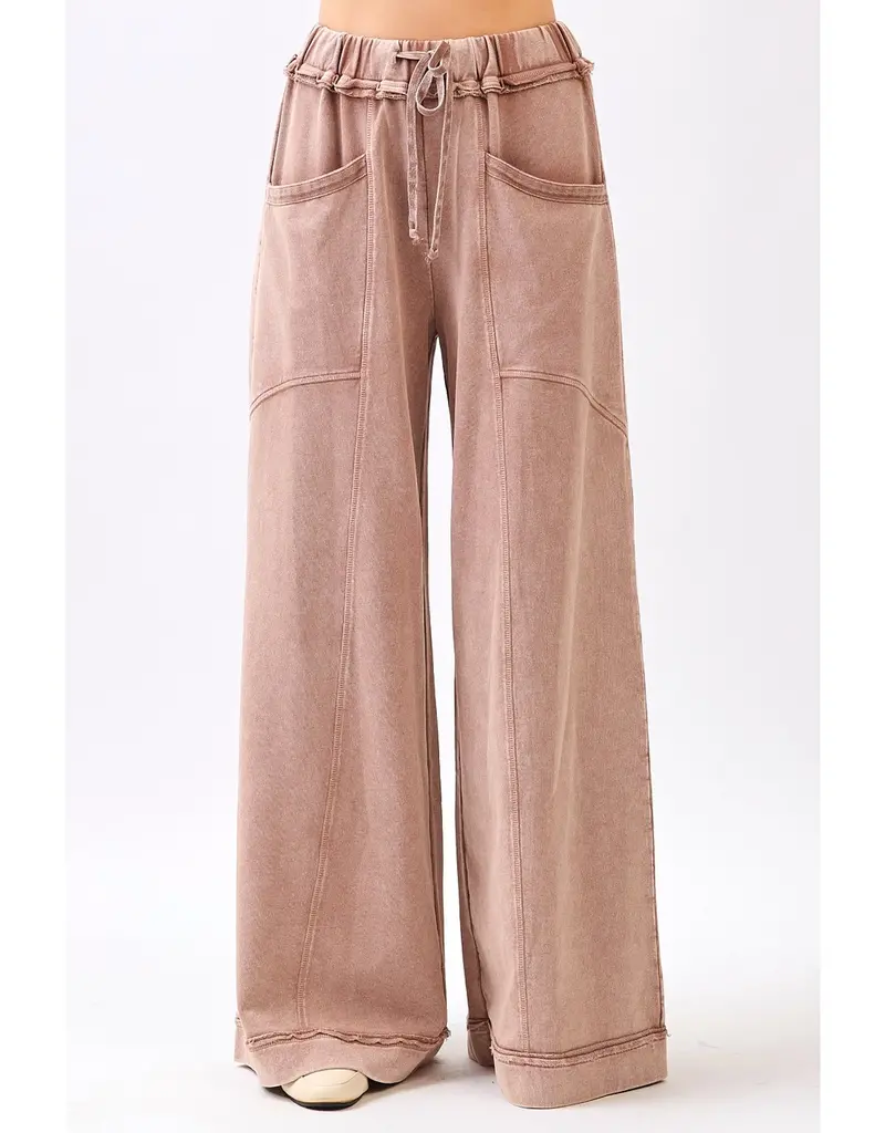 Mineral Wash Curved Seam Wide Leg Pants