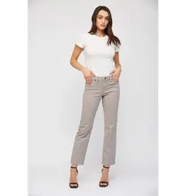 Mid Rise Straight Leg Pant with Bottom Side Slit