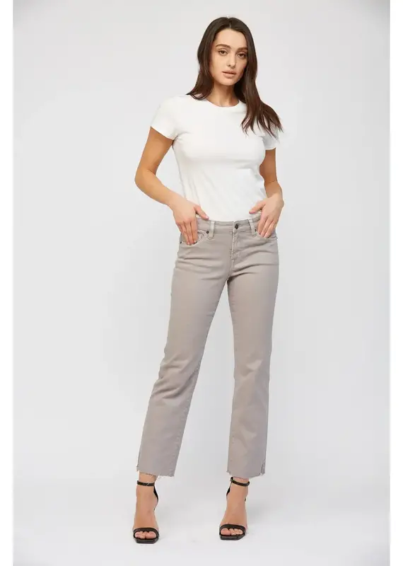 Mid Rise Straight Leg Pant with Bottom Side Slit